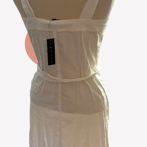THEORY NWT SALINA DRESS WHITE CRUNCH STRETCH LINEN BELTED BUTTON TANK DR… - Picture 8 of 12